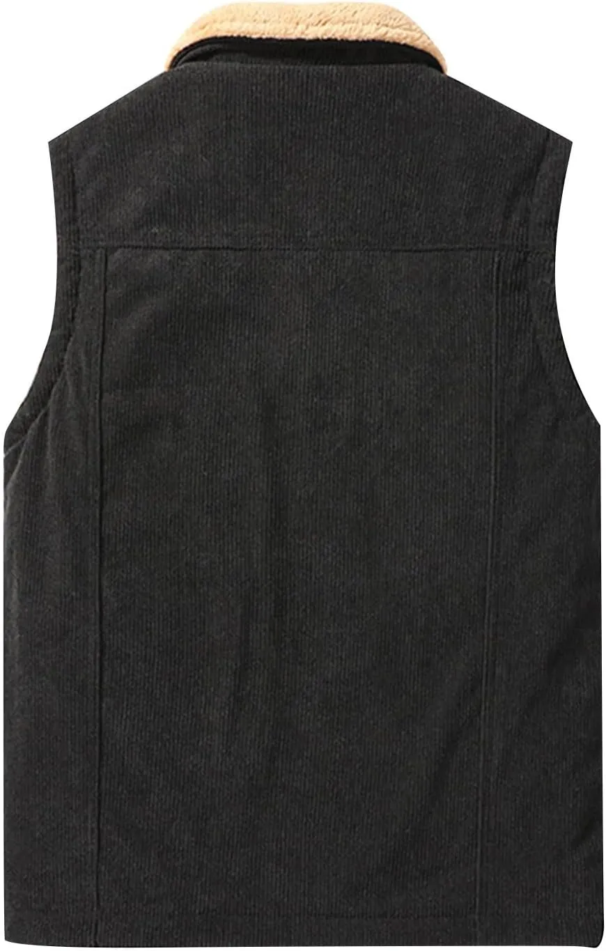 XIAXOGOOL Winter Vest For Men Sherpa Lined Vest Lapel Fleece Jacket Vests Casual Padded Vest Coats Warm Vest Gilet
