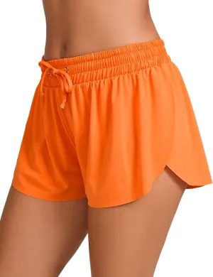 Yilisha Womens Drawstring Swim Shorts High Waisted Board Shorts Black Bathing Suit Bottoms Workout Shorts Swimsuit