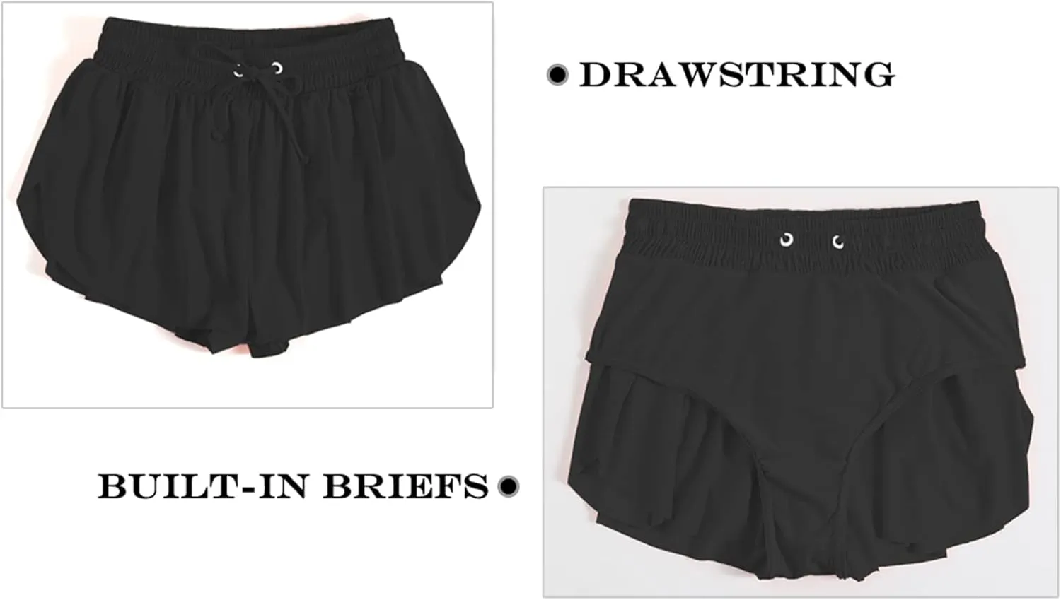 Yilisha Womens Drawstring Swim Shorts High Waisted Board Shorts Black Bathing Suit Bottoms Workout Shorts Swimsuit