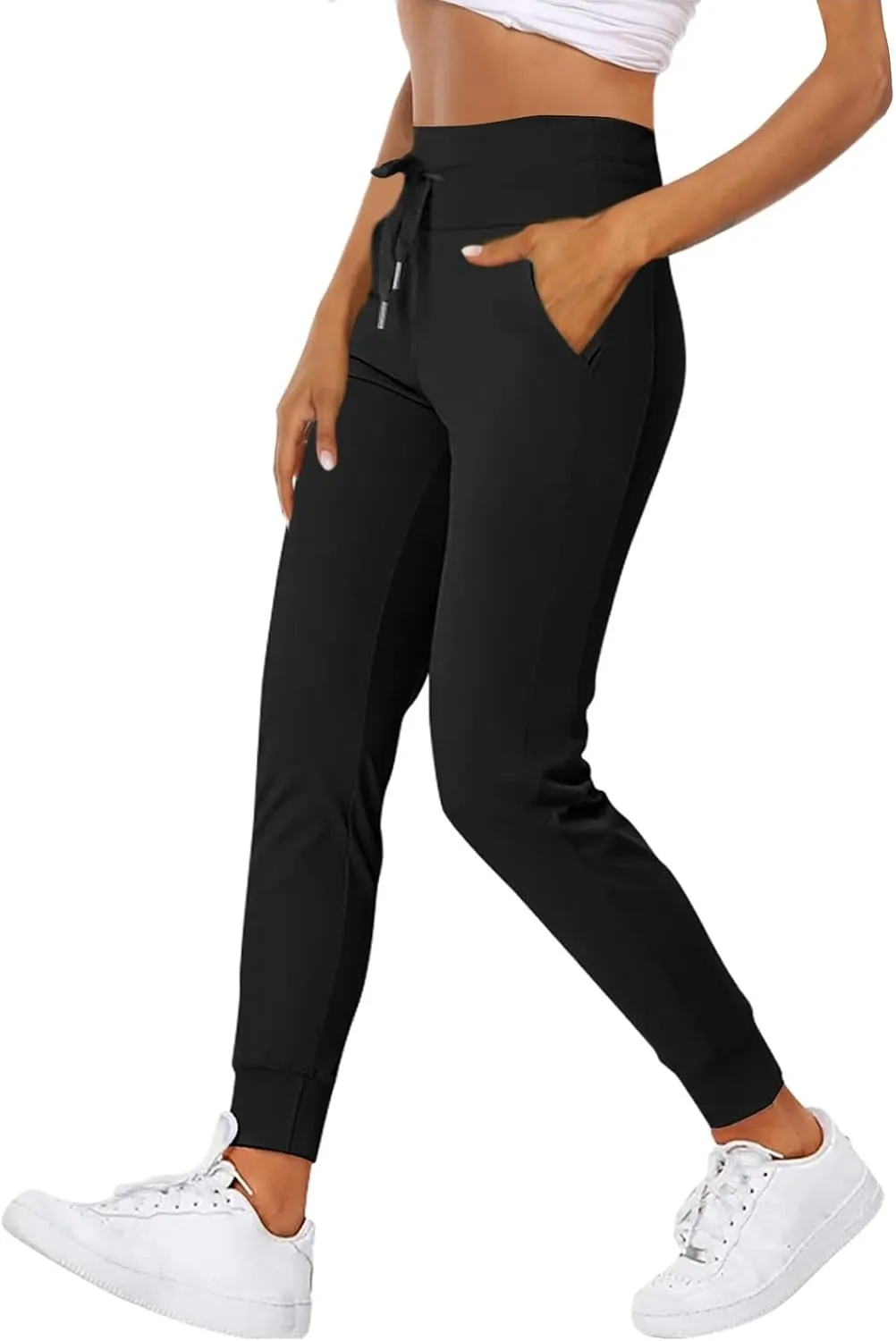 Yoga Pants Women Drawstring Elastic High Waisted Tummy Control Joggers with Pockets Comfy Stretch Athletic Leggings