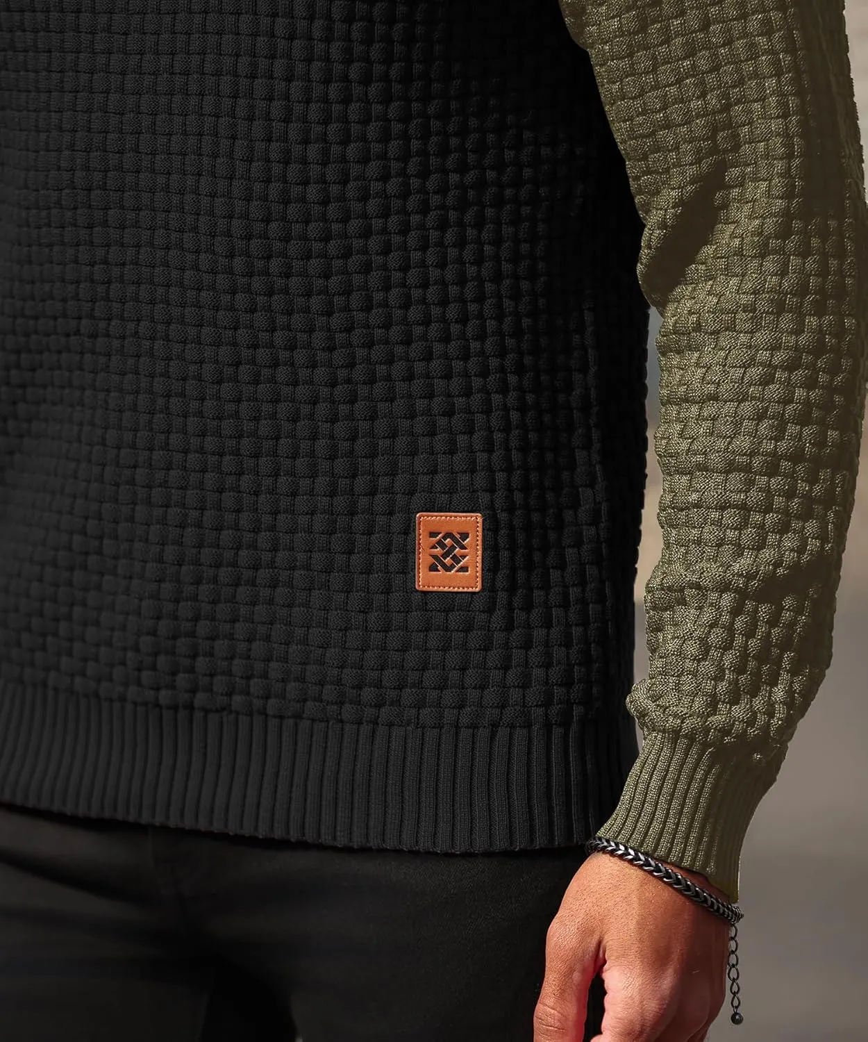 Zaitun Mens Hooded Sweatshirt Long Sleeve Solid Knitted Hoodie Pullover Sweater