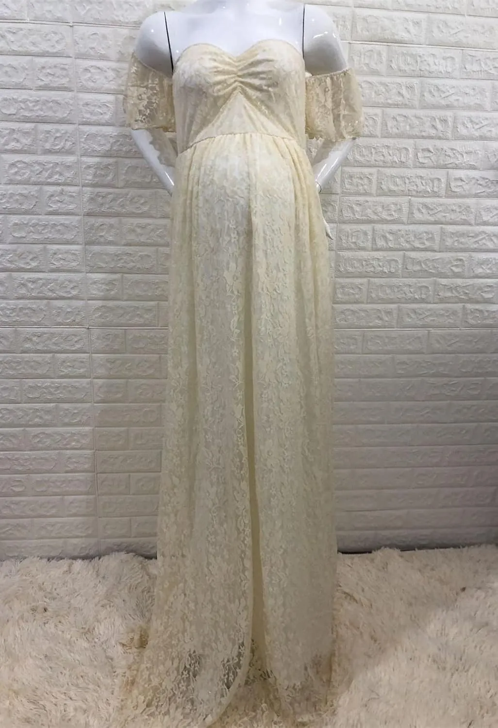 ZIUMUDY Photography Maternity Dress Off Shoulder Lace Baby Shower Pregnant Wedding Dress